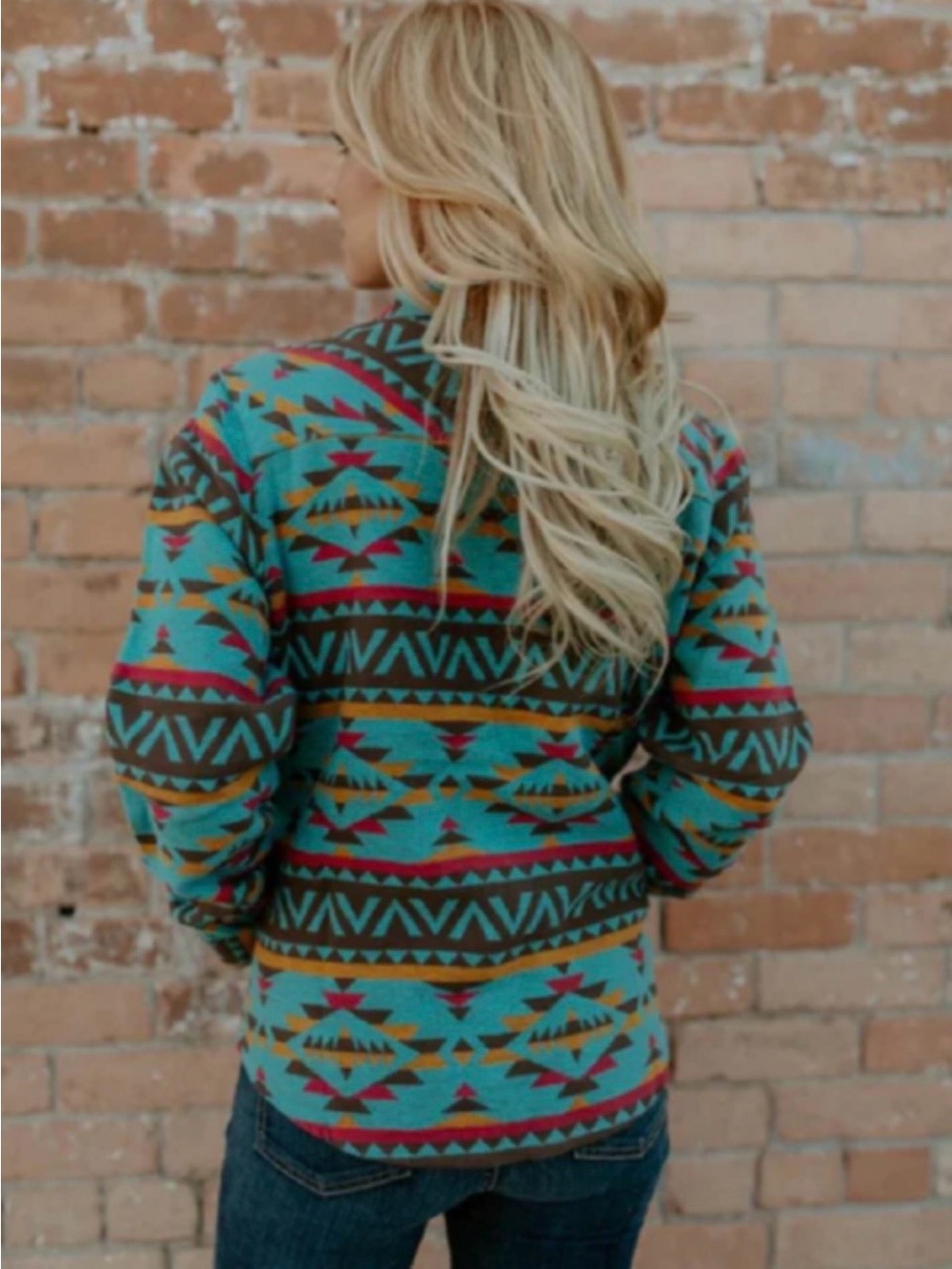 Outback Trading Company Turquoise Aztec Hazel  Flannel Shirt Jacket Shacket